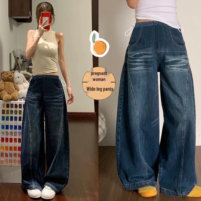 

Blue High-Waisted Maternity Wide-Leg Jeans for Women - Autumn/Winter Plus Size Slimming Pants (2023) 2XL