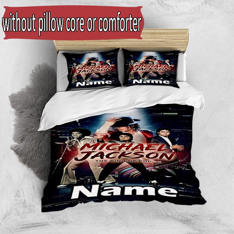 3pcs Duvet Cover Set (1*Duvet Cover + 2*Pillowcase, Without Core), Custom Name Michael Jackson Pattern Bedding Set, Home Bedroom Decor Gift