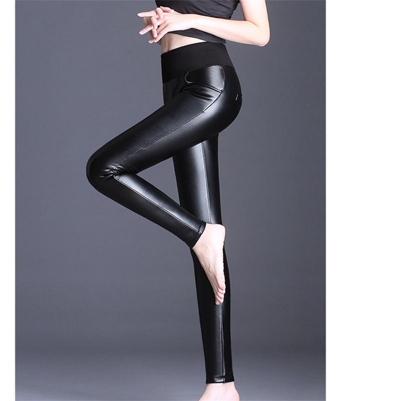 Autumn Winter Soft PU Leather Pant Thickening Warm High Waist Stretch Skinny Trousers Pencil Leather Leggings Women Velvet Pants
