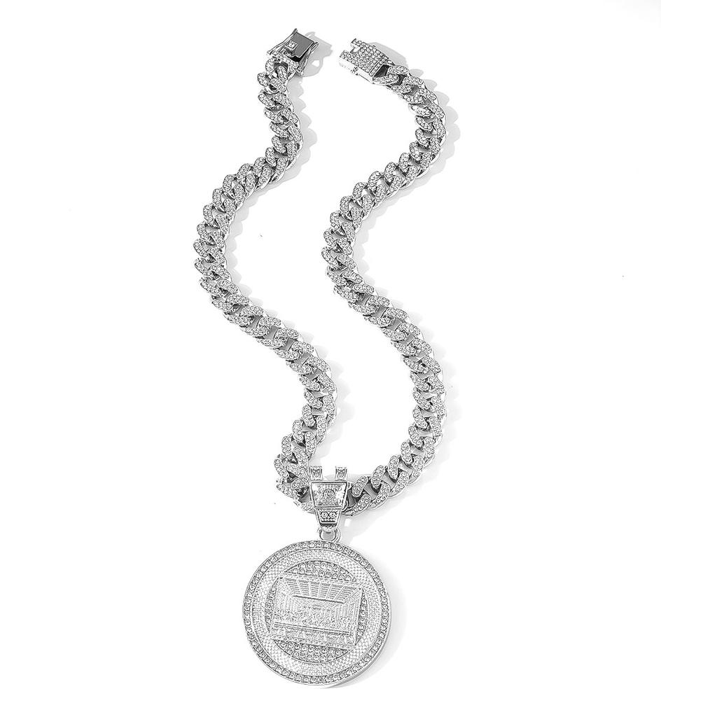 TEMU Hot-selling New Dinner Round Brand Diamond Pendant, Trendy Brand Personalized Hip-hop Style Jewelry