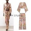 Holiday Style Print Long Sleeve V-neck Top 2880210 Print Loose High Waist Casual Trousers 2883210