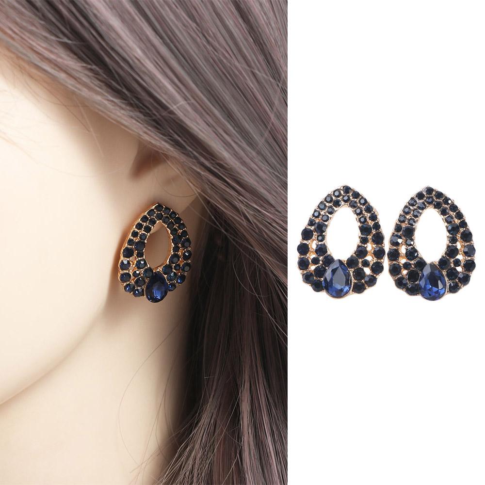 Crystal 1 Pair Elegant Women Vintage Style Fashion Blue Rhinestone Dangle Ear Stud Earrings Jewelry