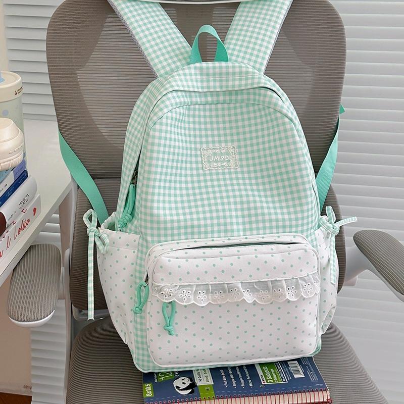 Schoolbag Milk Fufu Plaid Corrugated Lace Heart Travel Small Backpack Sweet Wind Student Party Big Sweet Bag