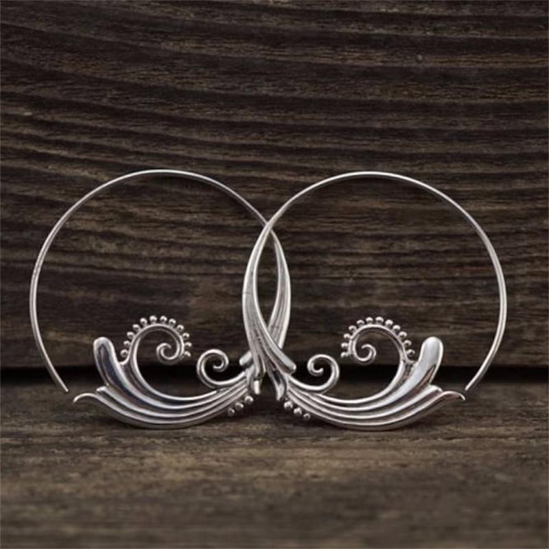 Delicate Round Geometry Sea Wave Earrings for Women Ethnic copper Color Hoop Earrings for Women Jewelry