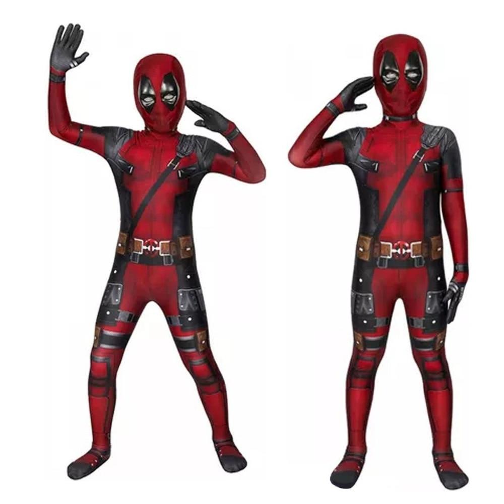 Kids Deadpool Costume Cosplay Set Bodysuit with Mask Halloween Theme Party Role Play 110cm