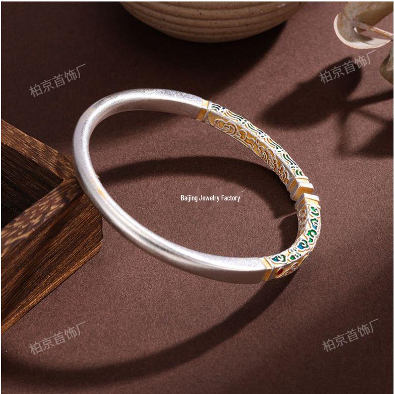 Cloisonné-Email Glückswolken Versilbertes Offenes Armreif - Elegantes Chinesisches Retro-Geschenk für Sie