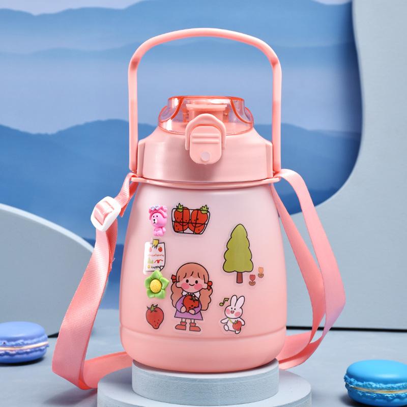 Roomy Dual-Drink Dual-Use Plastic Cup Summer Male and Female Lightweight To Carry Creative Straw Cup Student with Rope Handle Big Belly Cup