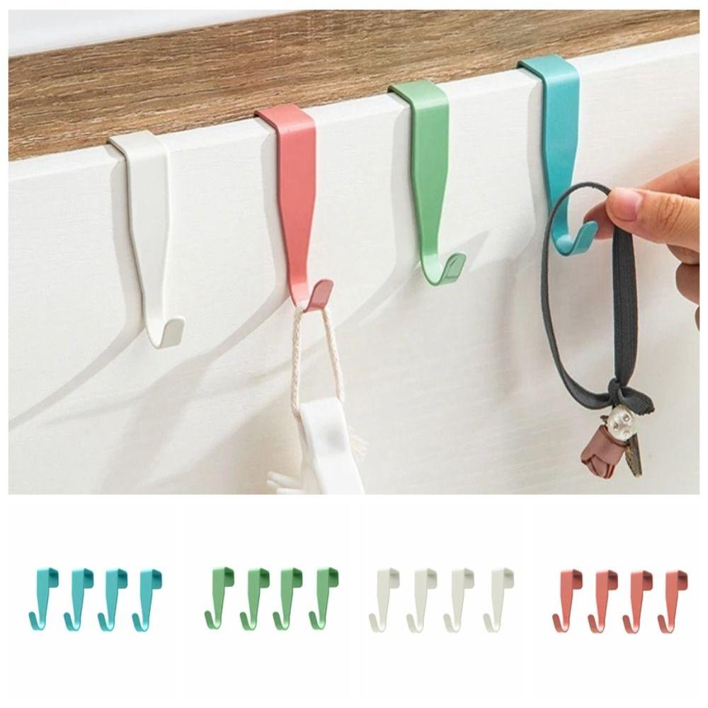 4pcs Punch Free Door Back Hook Carbon Steel Cabinet Storage Rack Creative Closet Hook  Hat