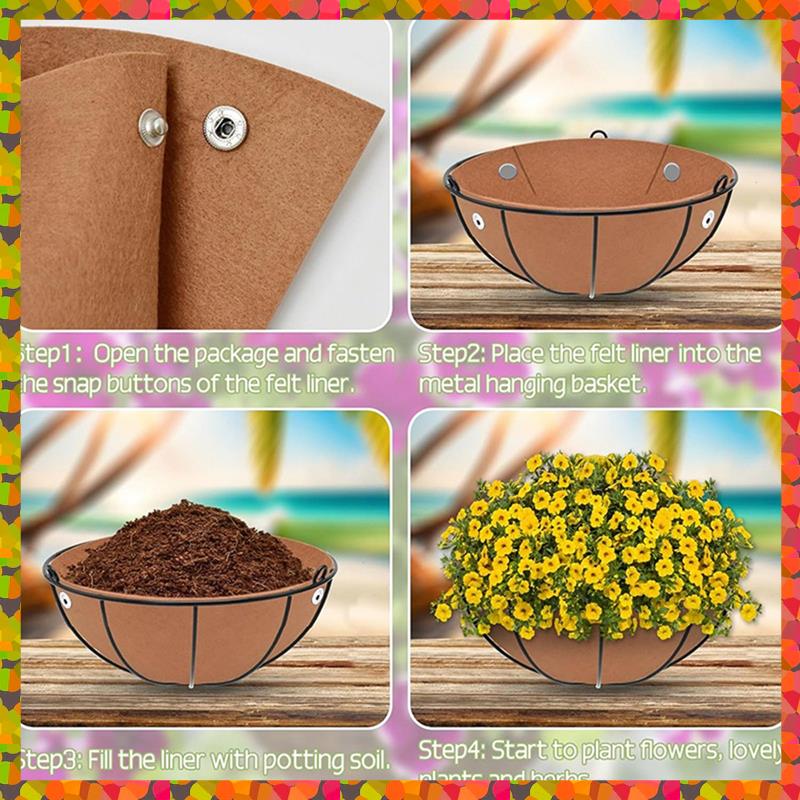 Promotion! 3PCS Landscape Felt Hanging Basket Liners For Indoor And Outdoor Flower Arrangements - Round Planter Inserts