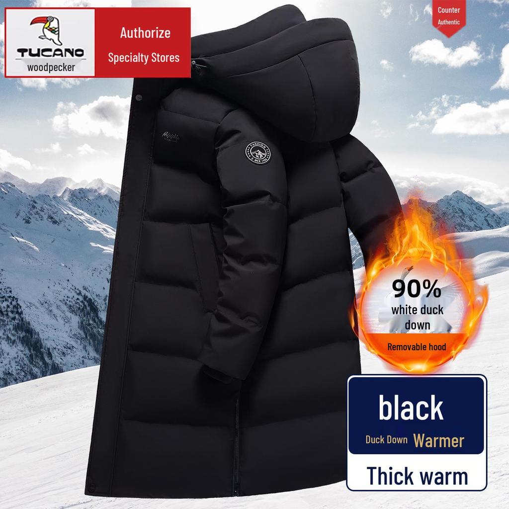 Męska zimowa kurtka puchowa Woodpecker o średniej długości - Pogrubiona, ciepła odzież wierzchnia dla osób w średnim wieku i starszych