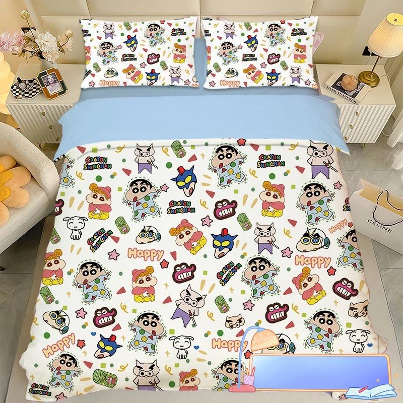 Boy Girl Crayon Shin-chan Bedding Set Pillowcase 2/3/pcs Shin-chan Duvet Cover Adult Children Gift Single Double Large Size