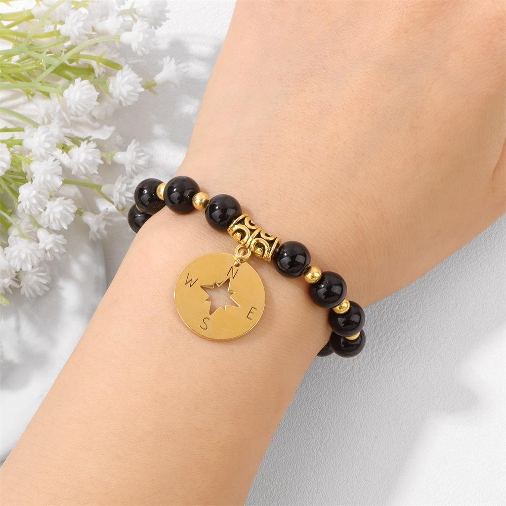 Artivelle New Graduation Anniversary Research Compass Unisex Beaded Natural Stone Bracelet with Cards 19cm JGA-0175