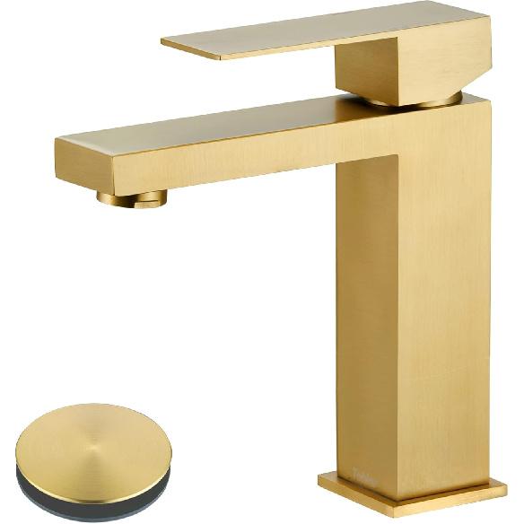 Tohlar Gold Bathroom Faucet, Brushed Gold Faucet for Bathroom Sink, Gold Single Hole Bathroom Faucet Modern Single Handle Vanity Basin Faucet with