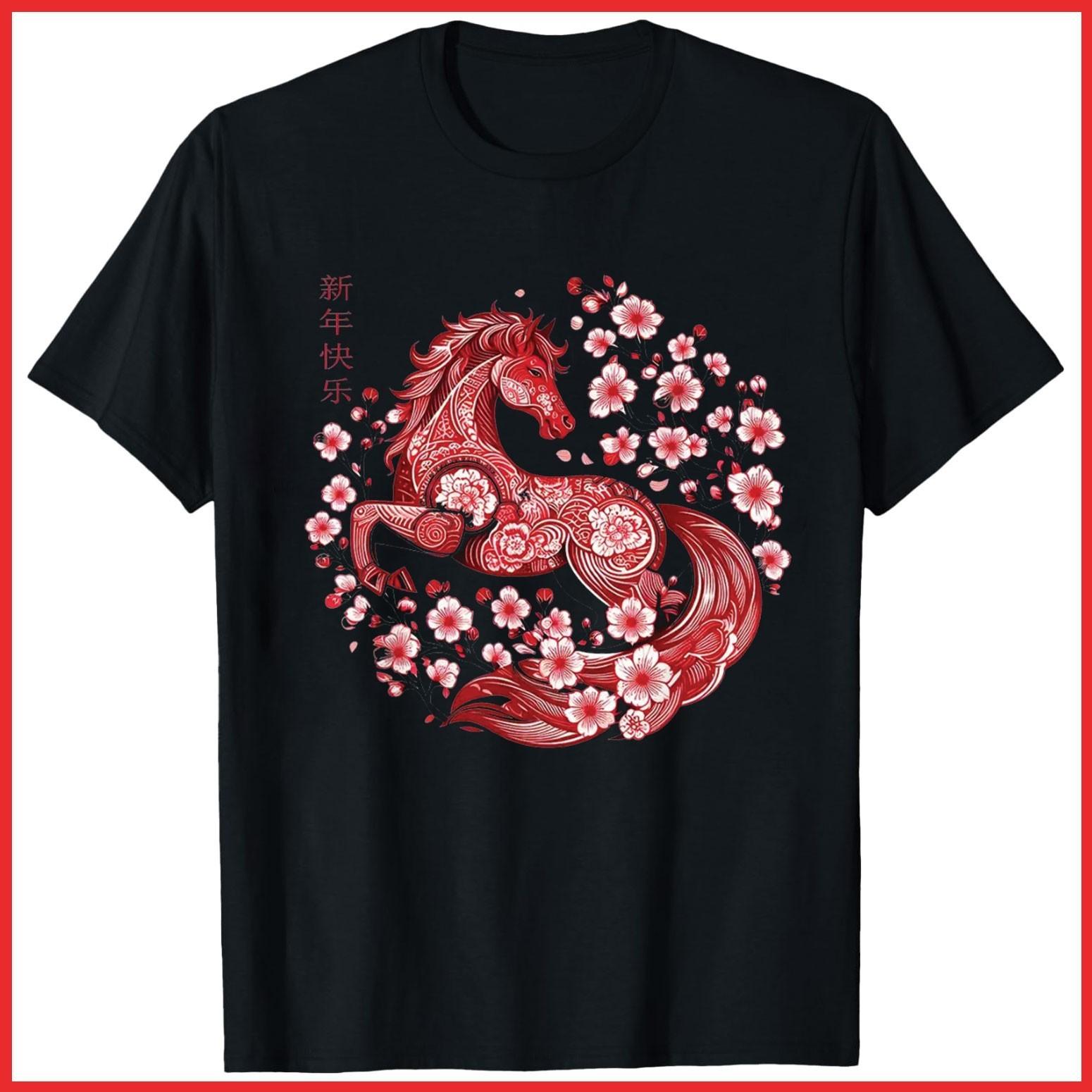 Chinese New Year 2026 Celebration Year Of The Horse Black Cotton T-Shirt S-5XL XXL