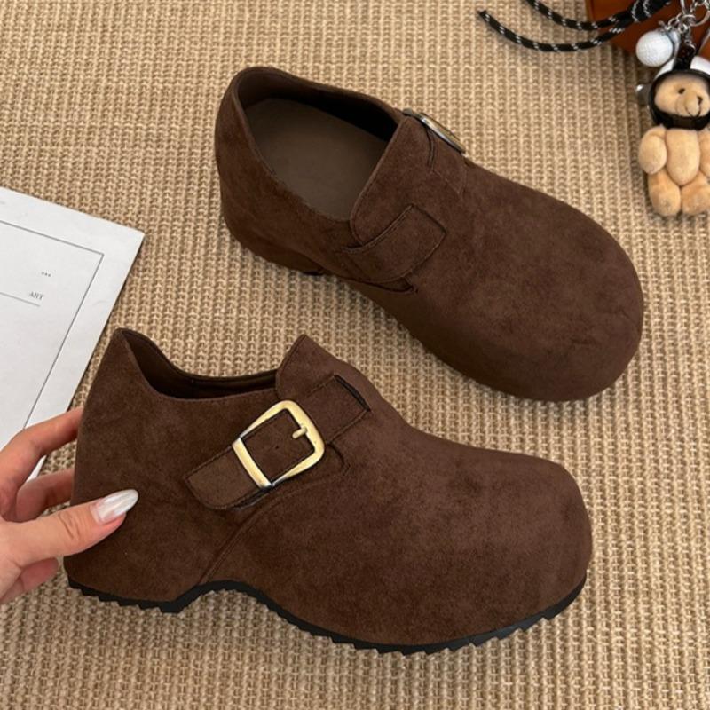 

Модная платформа Женские туфли на каблуке Модная замша 2025 Осень Туфли-лоферы с пряжкой Дизайнерские Элегантные Новые тренды Туфли-лодочки для платья Zapatillas 40