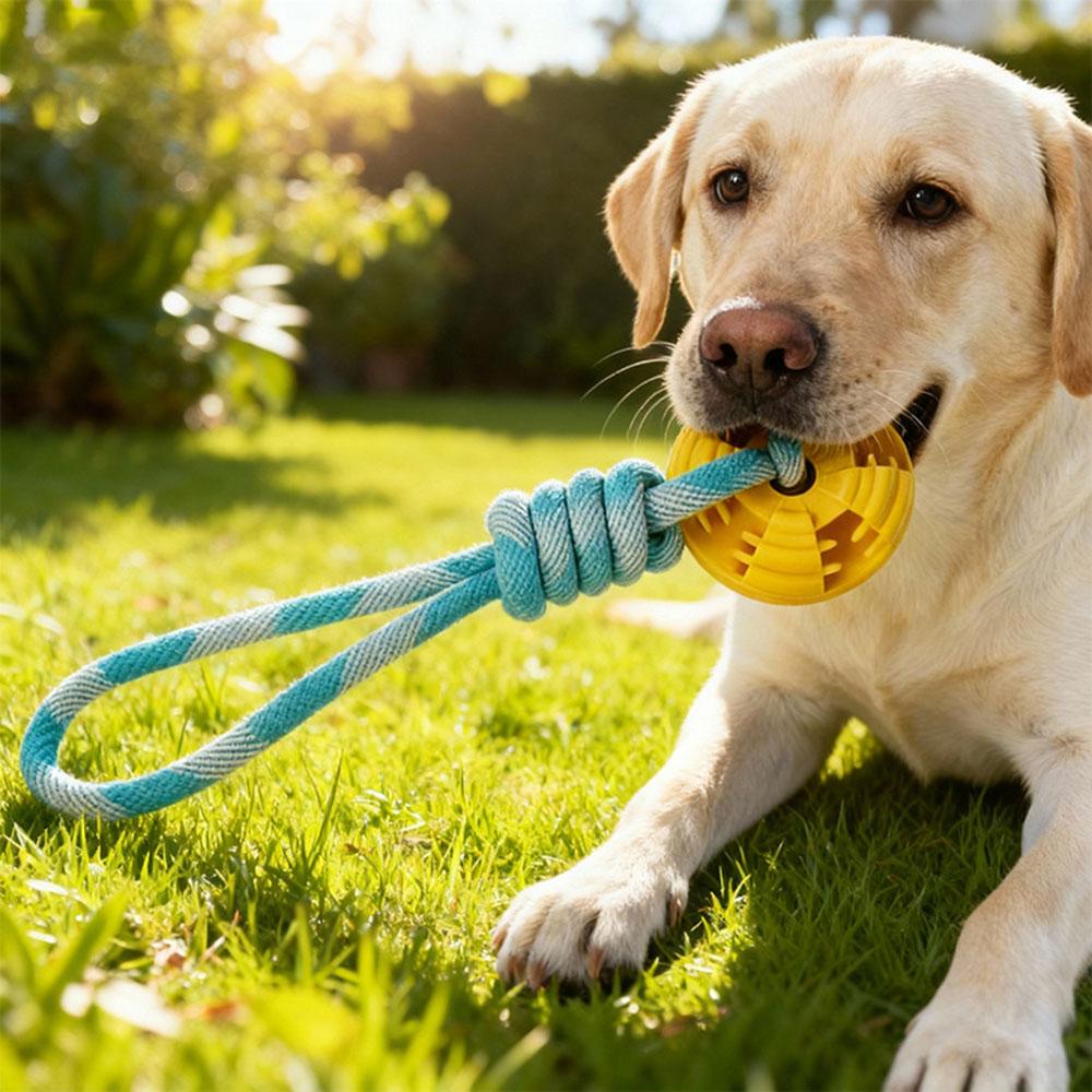 Dog Chew Rope Ball Toy - Bite-Resistant Interactive Knot Toy, Durable Dental Cleaning Pet Toy for