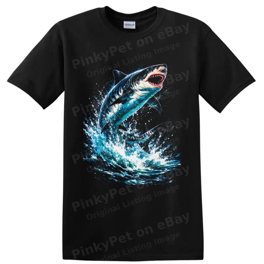 Great White Shark T Shirt Ocean Predator w/ Splash Art Aquatic Animal Tee Gift