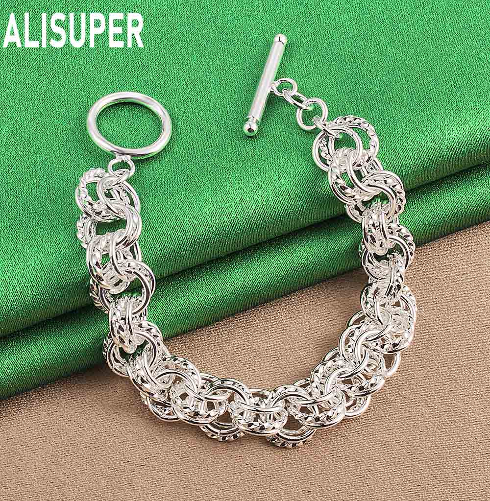 925 Sterling Silver Multi-Layer Twisted Circle Bracelet Gift Jewelry