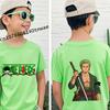 One Piece Roronoa Zoro Anime Kleidung Kinder T-Shirt Baumwolle Kurzarm Grün Cartoon Oberteil für Jungen