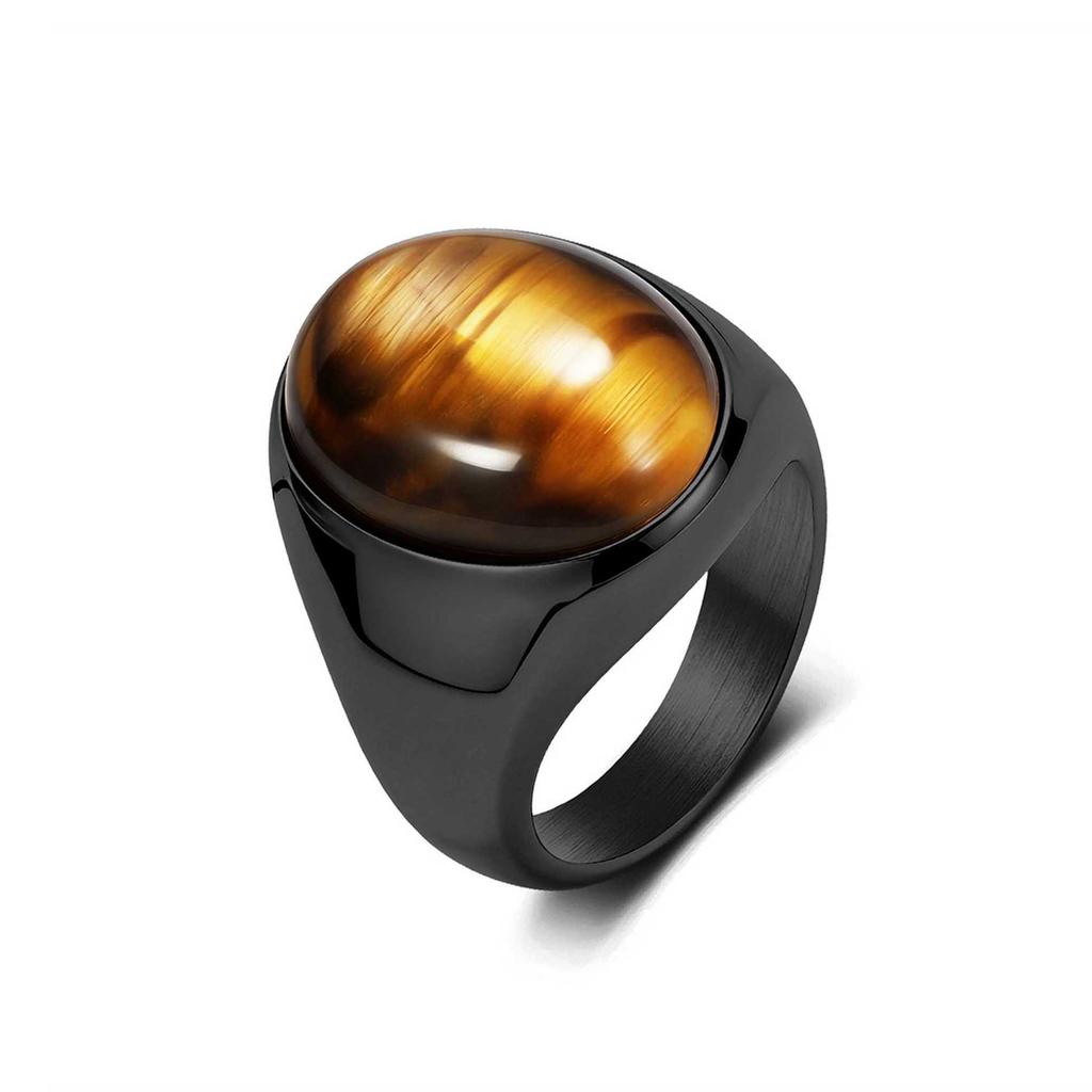 Trend Jewelry Oval Egg-shaped Tiger's Eye Stone Ring Men's Niche Literary High-end Titanium Steel Index Finger Ring