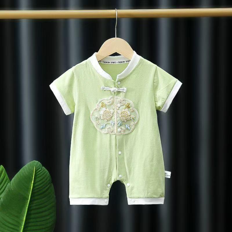 Infant & Toddler Chinese Style Summer Bodysuit - Short Sleeve, Thin Newborn Crawling Outfit