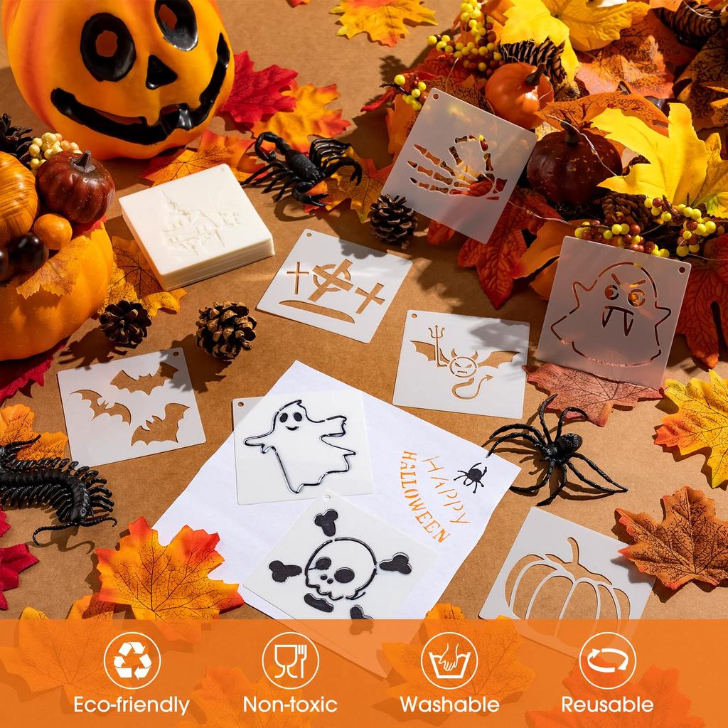20 Pcs Halloween Stencils Set Reusable Plastic Drawing Spraying Templates for Greeting Cards for Halloween Crafts DIY Decoration