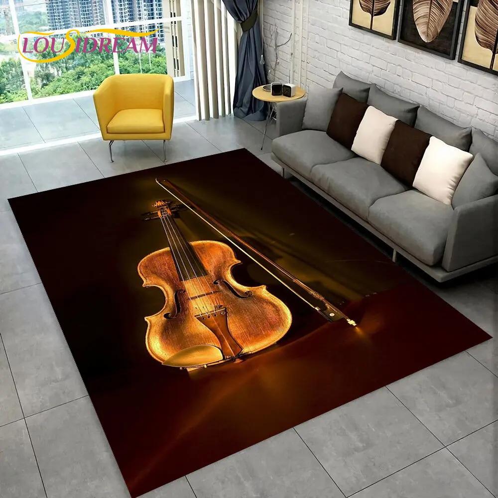 Classical Violin Instrument Music Area Rug,Carpet for Home Living Room Bedroom Sofa Doormat Kitchen Decor,kid Non-slip Floor Mat