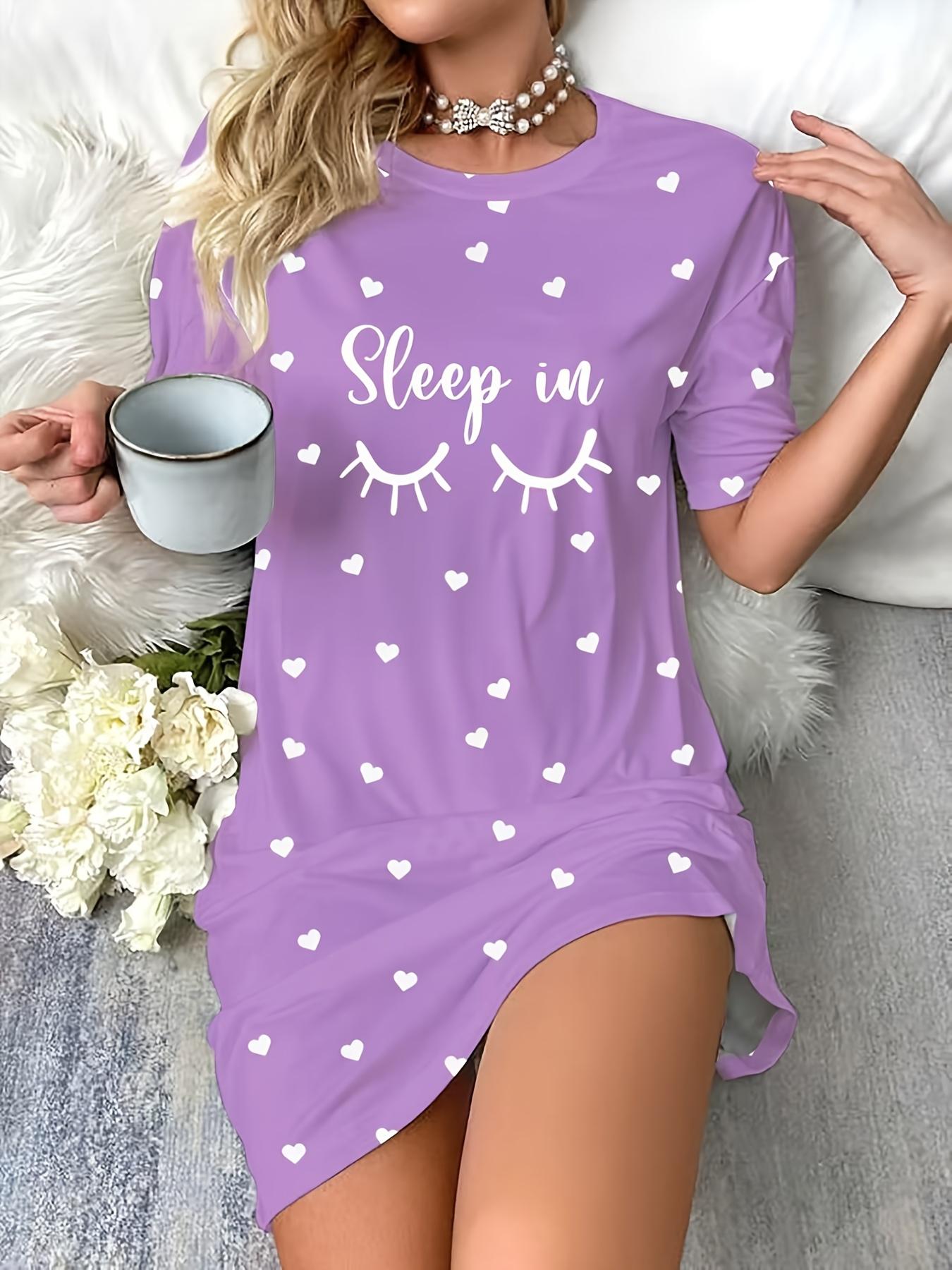 

Women s ;Sleep In; Slogan Eyelash Pajama Dress - Comfortable Short Sleeve Round Neck T-Shirt Dress with Heart Accents. All-Season Polyester Blend Slee XS дубильная кора