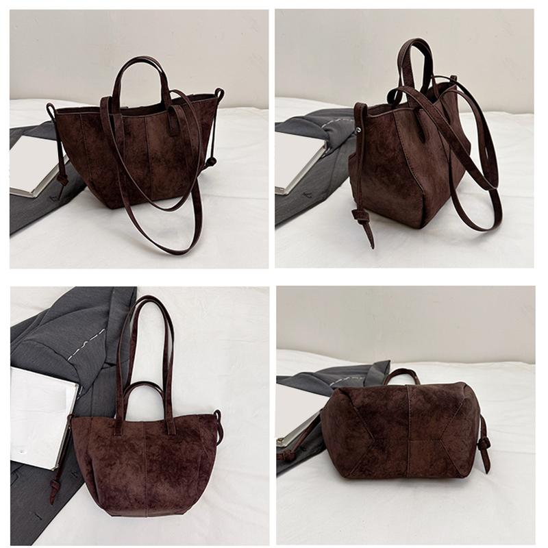 Yogodlns New Womens PU Leather Shoulder Bags Retro Tote Bag Autumn Winter Suede Large Capacity Shoulder Bag Versatile Commuting Bag