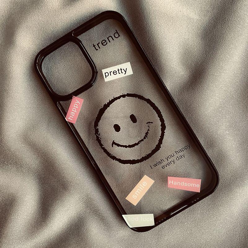 Cute Simple Smile Face Clear Phone Case For iPhone 11 14 Pro Max 15 13 Mini 12 XR XS X 7 8Plus Cartoon Shockproof Hard Cover Bag