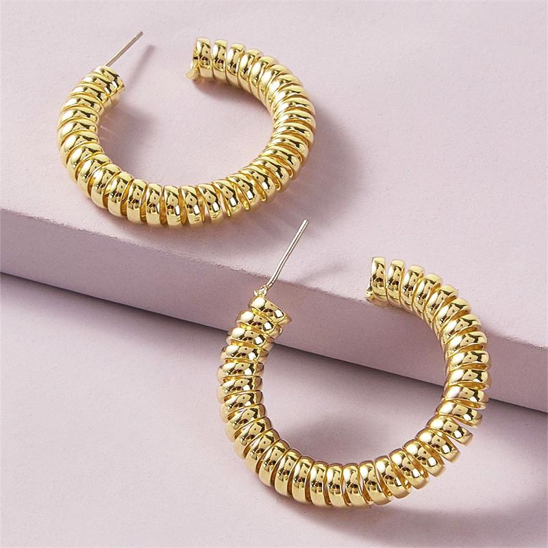 

Gold Color Spiral C-shaped Women s Dangle Earrings Punk Style Hiphop Copper Color Metal Drop Earrings for Female Fashion Zircon