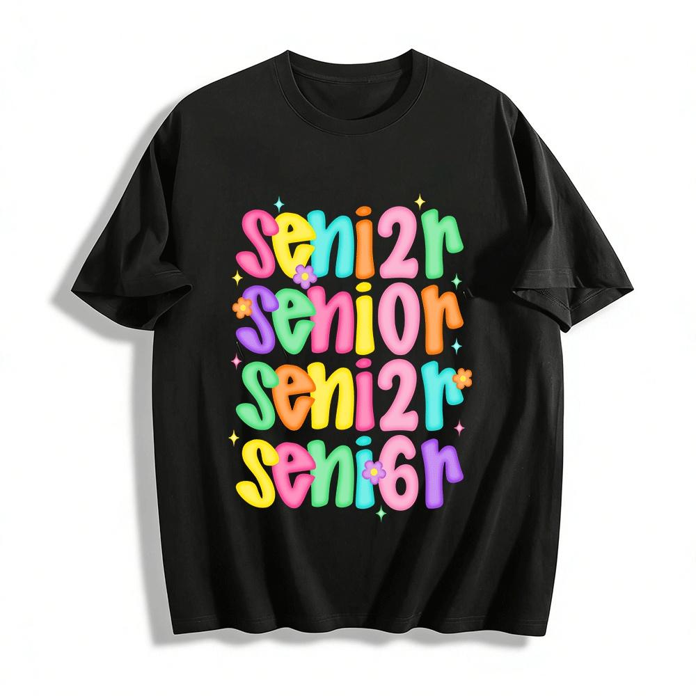 

Colorful Fun Senior Letter Print Casual Short Sleeve Top Pure cotton T-shirt 6XL