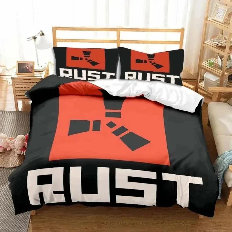 Rust Game Logo Printed Bedding Set Duvet Cover Bed Set Quilt Cover Pillowcase Comforter King Queen Size Boys Adult Bedding Set