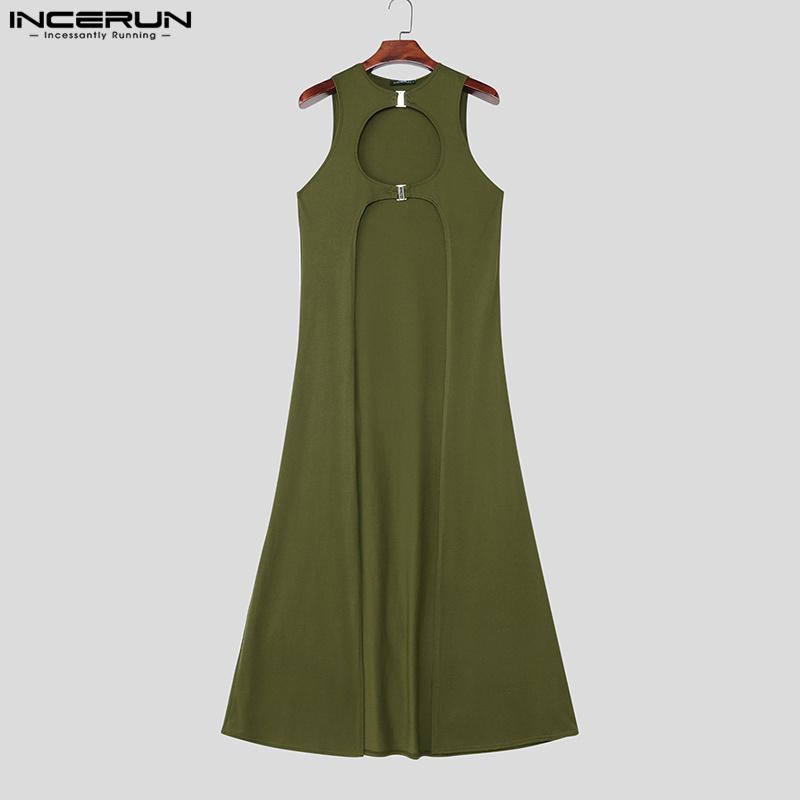 INCERUN Mens Sleeveless Cutout Splits Casual Cosplayer Long Swing Tank Tops