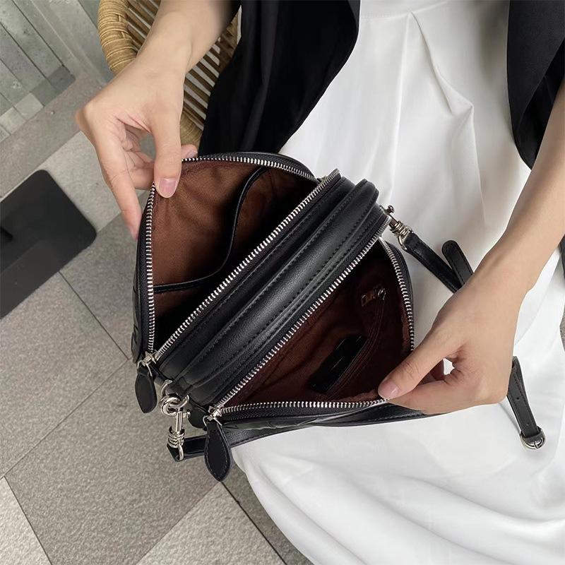 2025 Summer New Genuine Leather Handheld Small Square Bag Fashion Woven Double Zipper Single Shoulder Crossbody Small Bag Casual Women's Bag