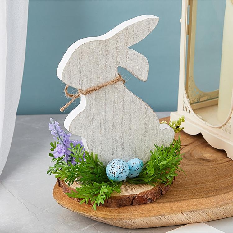 Easters Rabbit Wood Ornament Cartoon Rabbit Wood Crafts for Easters Home Party Desktop Decoration