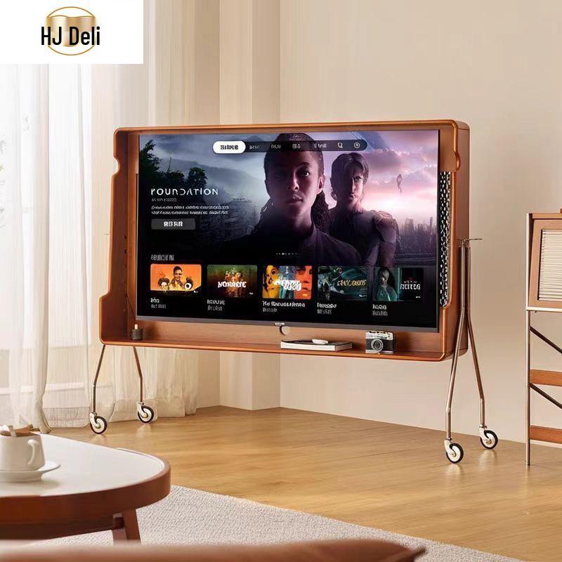 Vintage Movable TV Cabinet with Push-Pull Design for Living Room or Bedroom