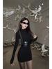 Women's Black High Neck Bodycon Mini Dress - Spring/Autumn Slim Fit