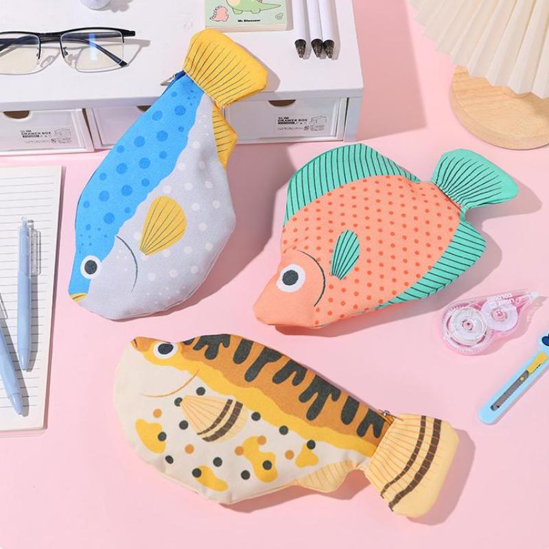Creative Quirky Sea Fish Pencil Case Large-Capacity Fun Cartoon Organizer Bag Multi-Functional Storage Bag Stationery Case Gift