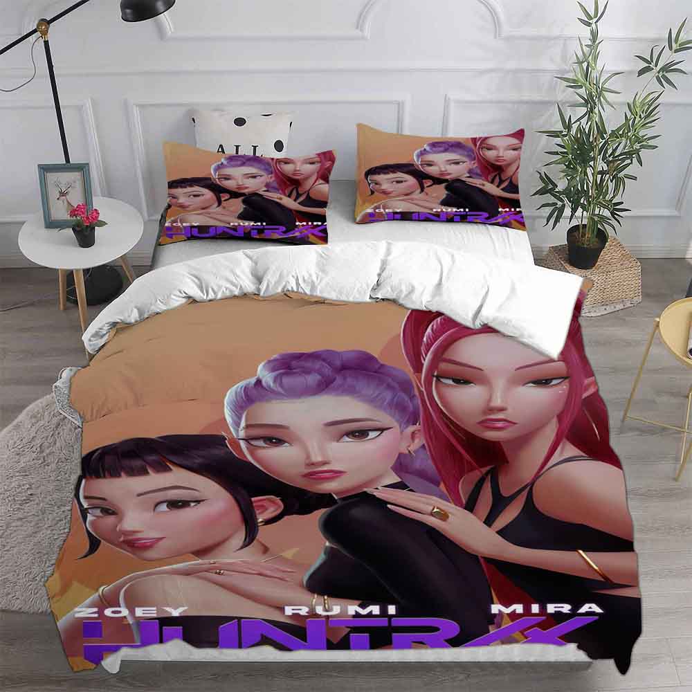 KPop Dämonenjäger Rumi Mira Zoe Bettwäschesets Steppdecke Quilt Bettbezug Bettdeckenbezug Kissenbezug 2-3-teilige Sets Kinder Erwachsenengröße