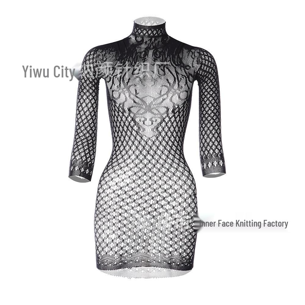Sexy European & American Long Sleeve Bodycon Mini Dress with Cutout Backless Fishnet Design