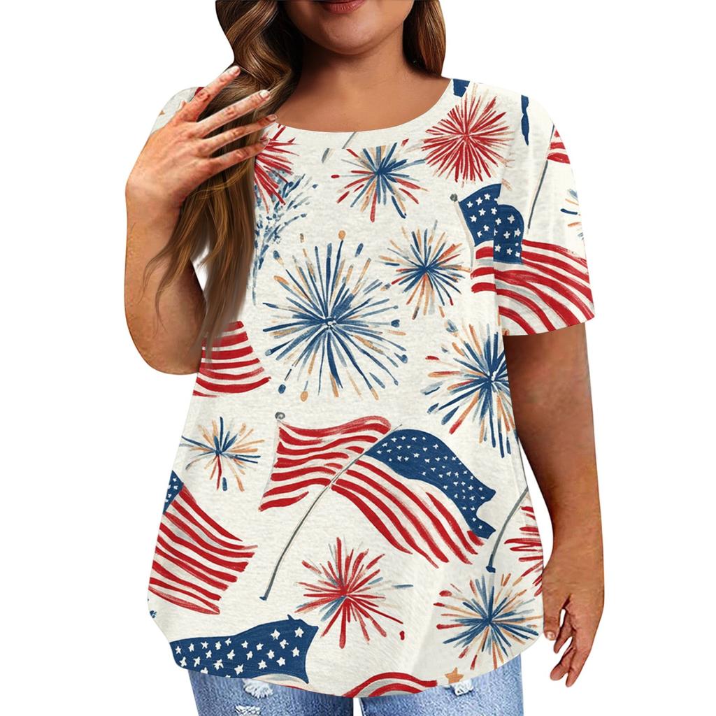 Women's Large Size T-Shirt Casual Tie-dye Round Neck Short Sleeve Top