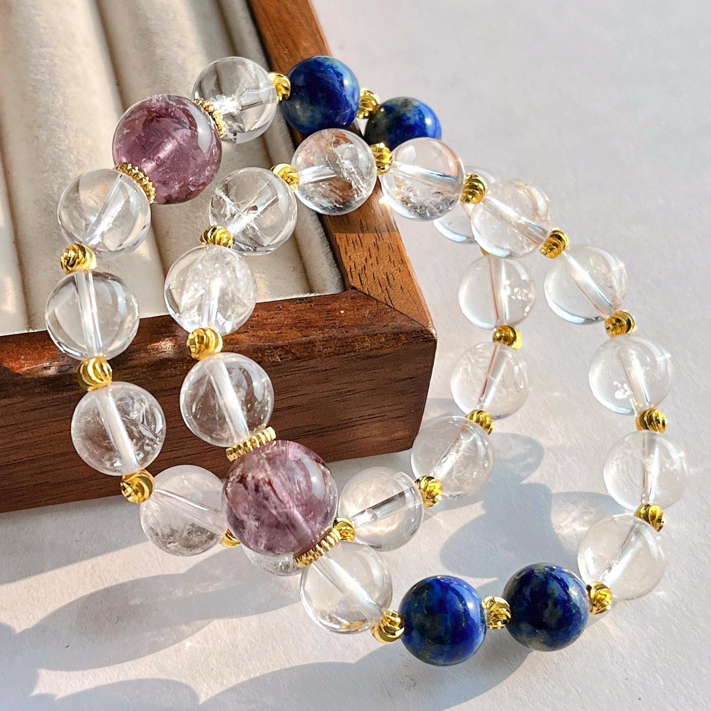 Natural White Crystal Lapis Lazuli Purple Ghost Design Bracelet Bracelet.