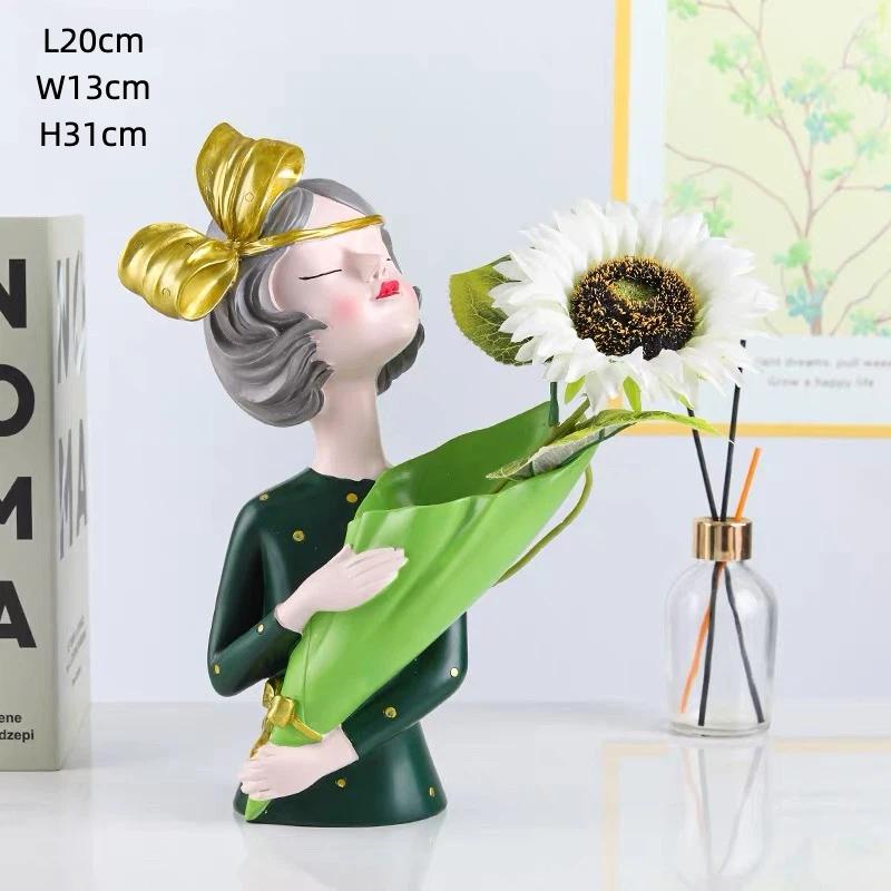 INS Style Resin Girl Tray Figurine – Modern Desktop Home Decorative Ornament