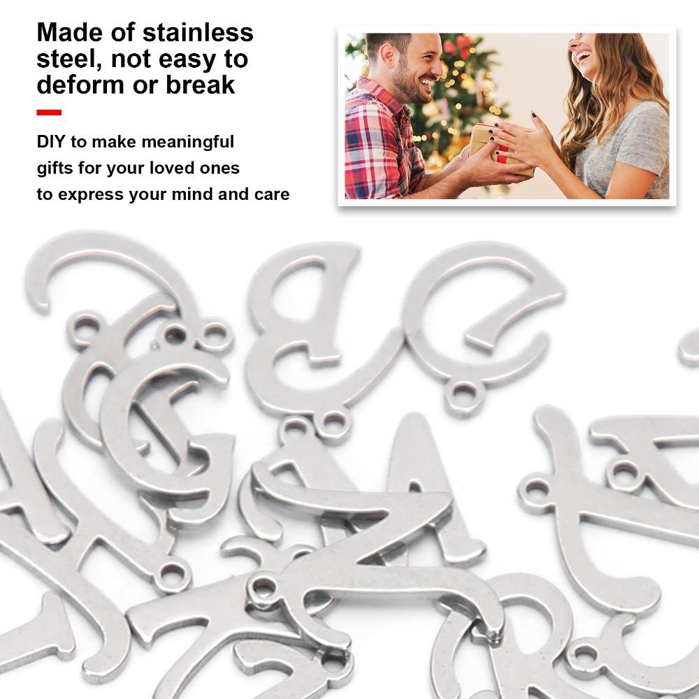 26pcs Silver DIY Letter Pendant Stainless Steel Metal Pendants Alphabet Charms Jewelry Making