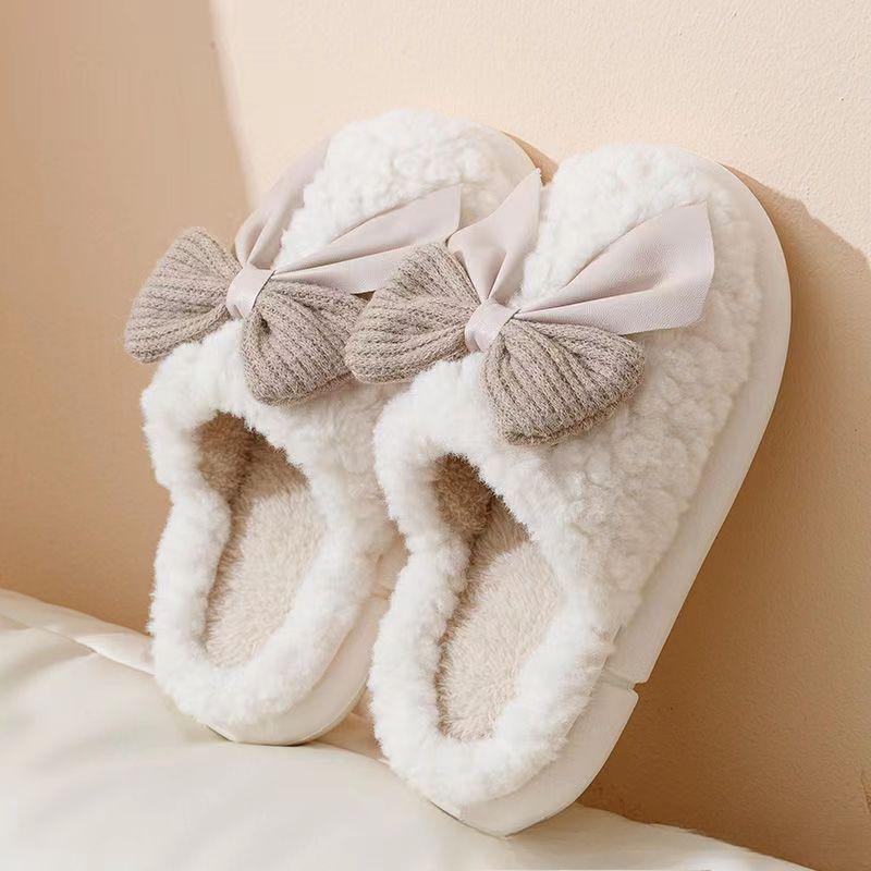 

Хлопковые тапочки в форме бантика милые для женщин осенью и зимой. У них толстая подошва, они теплые и противоскользящие. 36-37 розовый