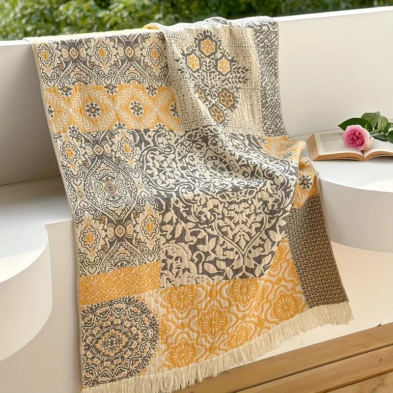 

150x73см Полотенце с кисточками из чистого хлопка «Фэнтезийный сад» - Мягкое, приятное для кожи банное полотенце, идеально подходящее для дома, бассейна, пляжа, душа 150x73cm&1pc