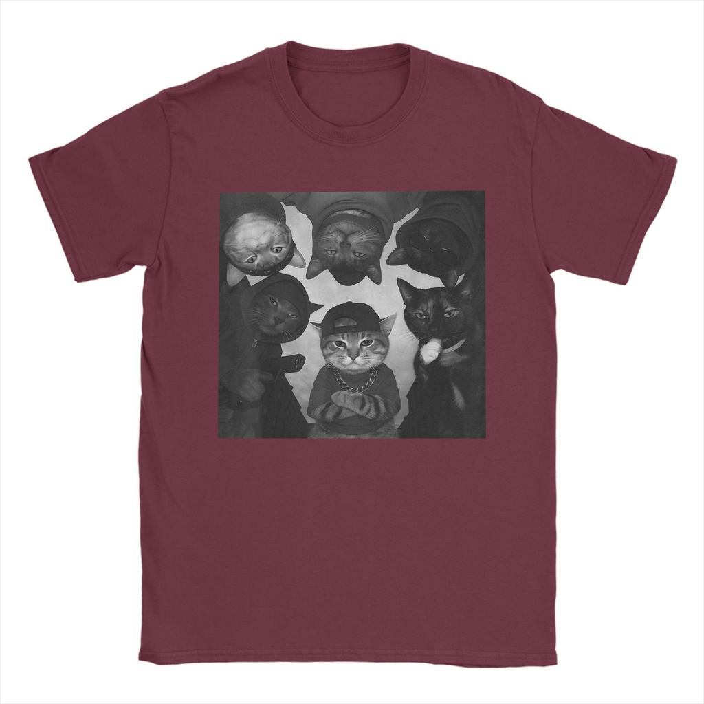 Funny Cat Meme Vintage Thug Gang T-Shirt  Harajuku T-Shirts Short Sleeve Y2K Casual Tops Summer Cotton Crewneck Oversized Tees