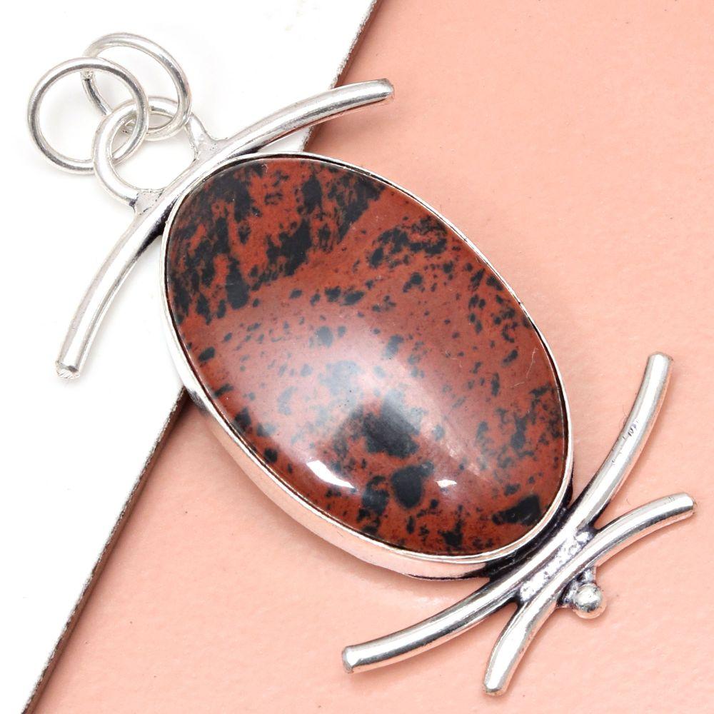Anhänger Mahagoni Obsidian Edelstein Geschenk für Sie Silberschmuck 2,25"