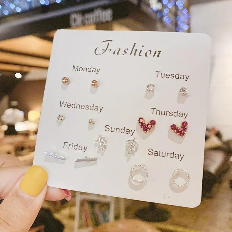 A Suit of Summertime Dazzle Colour Small Stone Sweet Earrings SetS for Women Crystal Clear Butterfly Love Heart Set Paty Jewerly